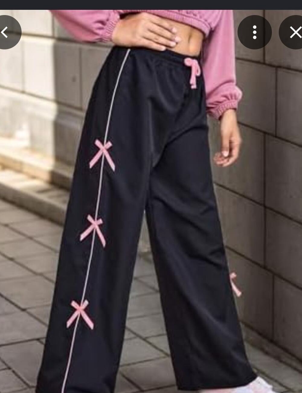 Shein Curve Girl's Pink Bow Elastic High Waist Wide Leg Baggy Track Pants Sz 1XL